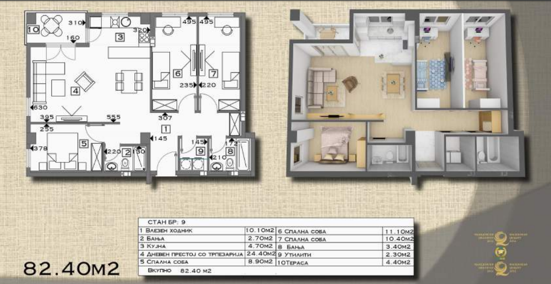 NOV STAN 82m2 NEVSELUVAN VO AERODROM - 3 SPALNI