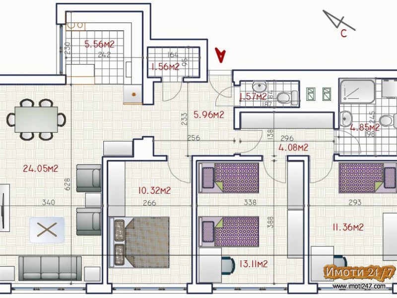 STAN 80m2 SO TRI SPALNI AVTOKOMANDA- 4 KAT
